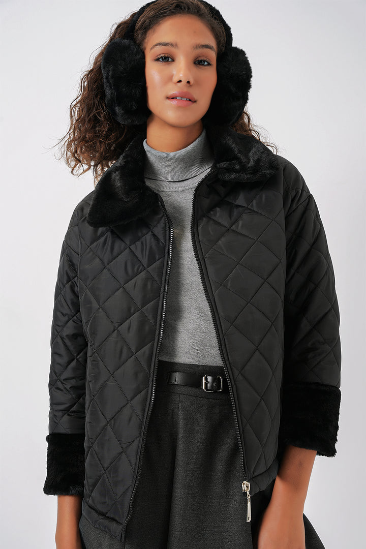 Bigdart 5202 Manteau matelassé avec détails en peluche - Noir