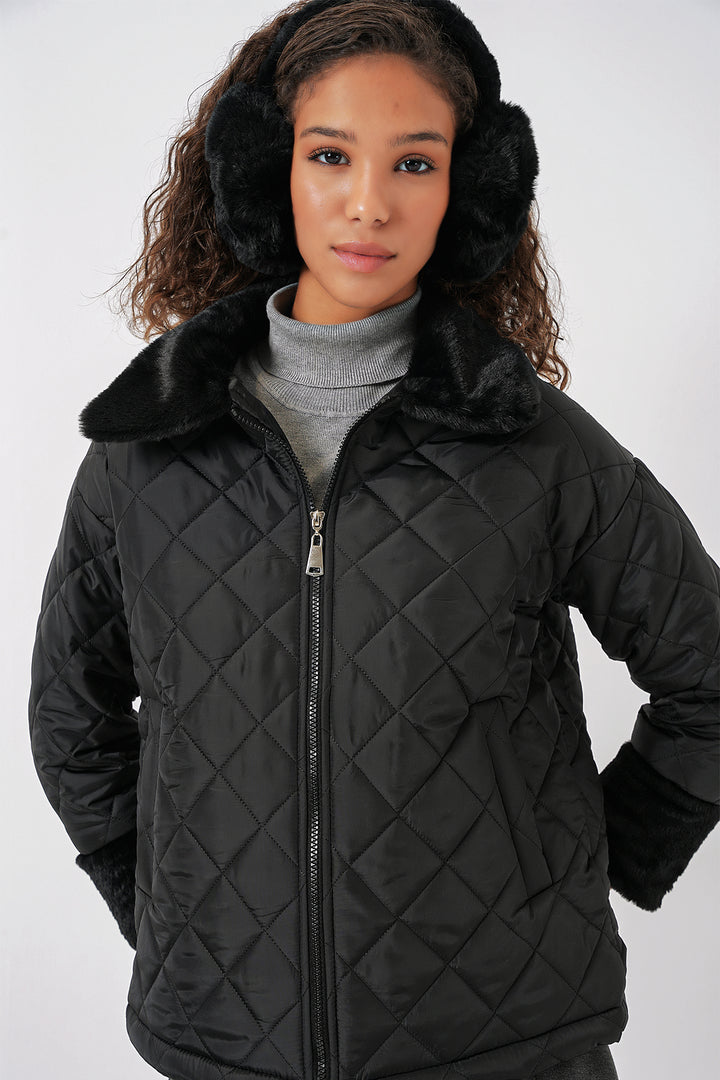Bigdart 5202 Manteau matelassé avec détails en peluche - Noir