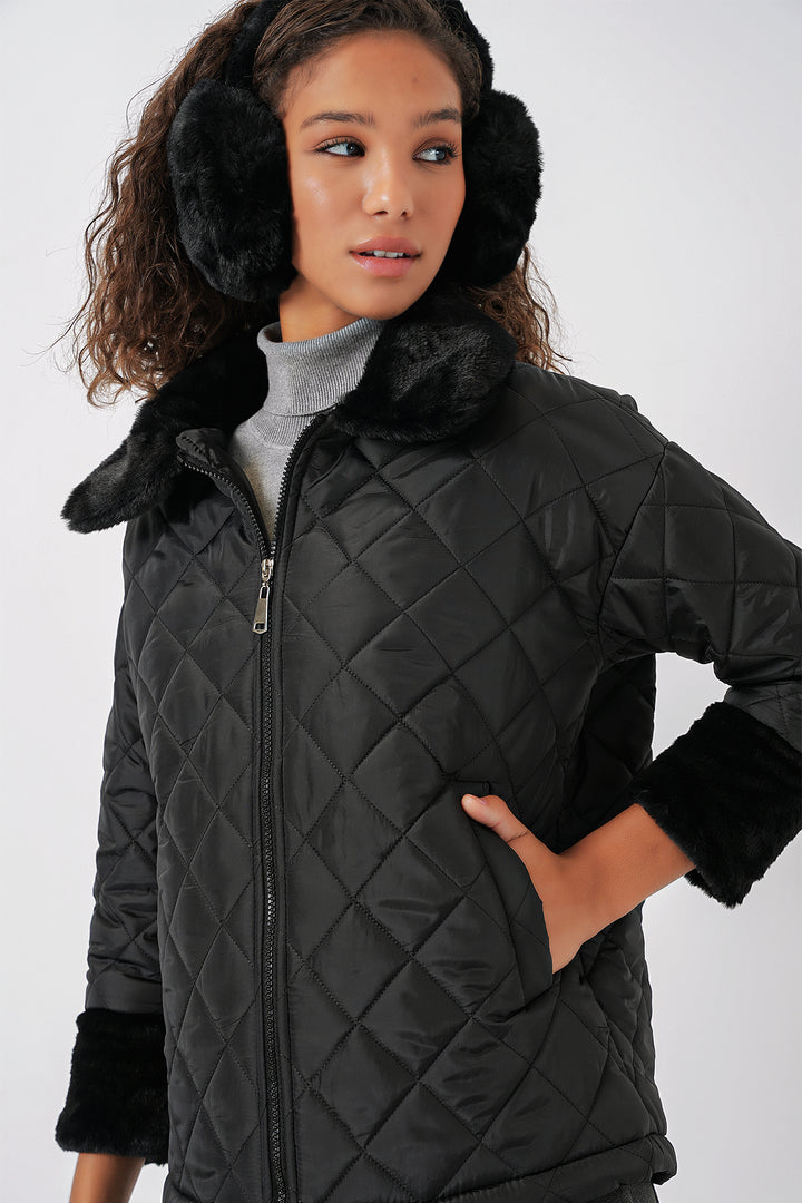 Bigdart 5202 Manteau matelassé avec détails en peluche - Noir