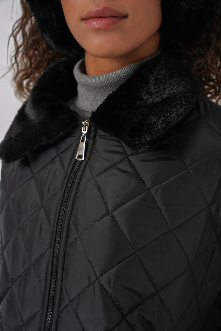 Bigdart 5202 Manteau matelassé avec détails en peluche - Noir