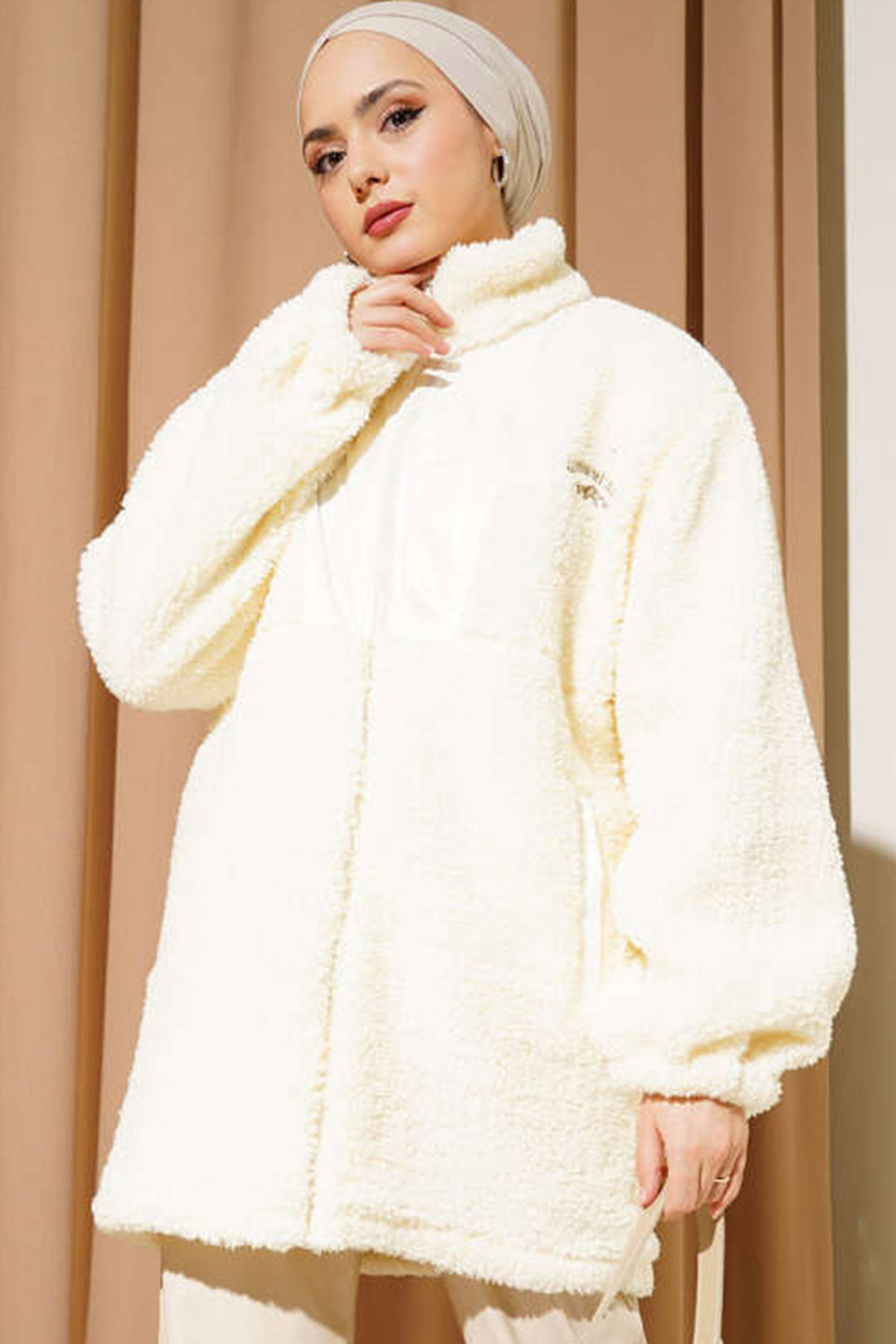 Bigdart 5208 Manteau en peluche modeste - Écru