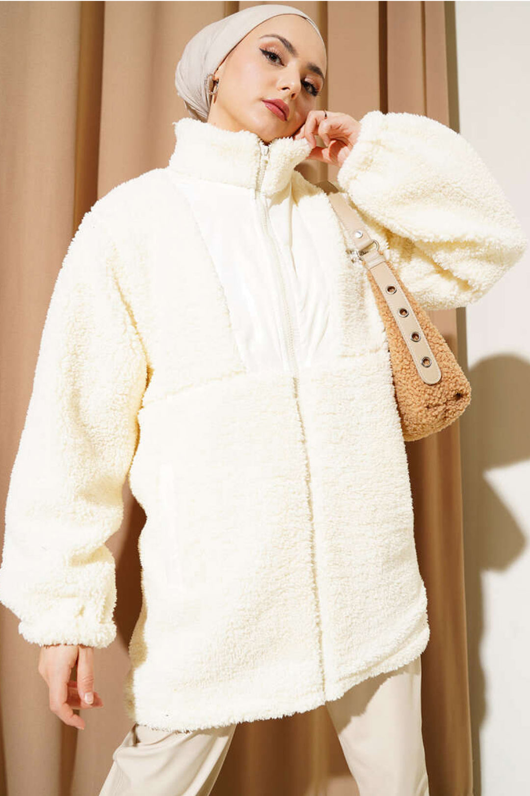 Bigdart 5208 Manteau en peluche modeste - Écru