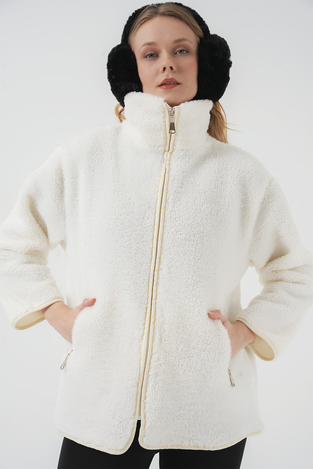 Bigdart 5211 Manteau en Peluche à Fermeture Éclair - Écru