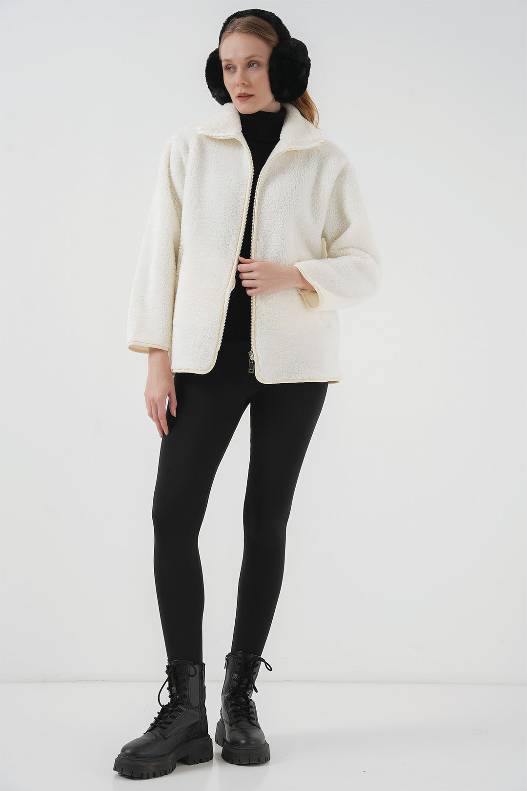 Bigdart 5211 Manteau en Peluche à Fermeture Éclair - Écru