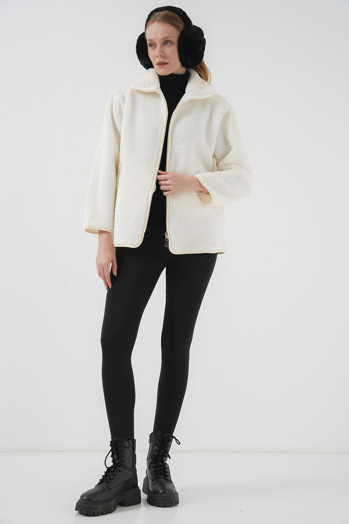 Bigdart 5211 Manteau en Peluche à Fermeture Éclair - Écru