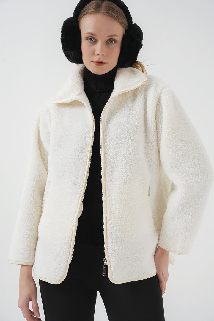 Bigdart 5211 Manteau en Peluche à Fermeture Éclair - Écru