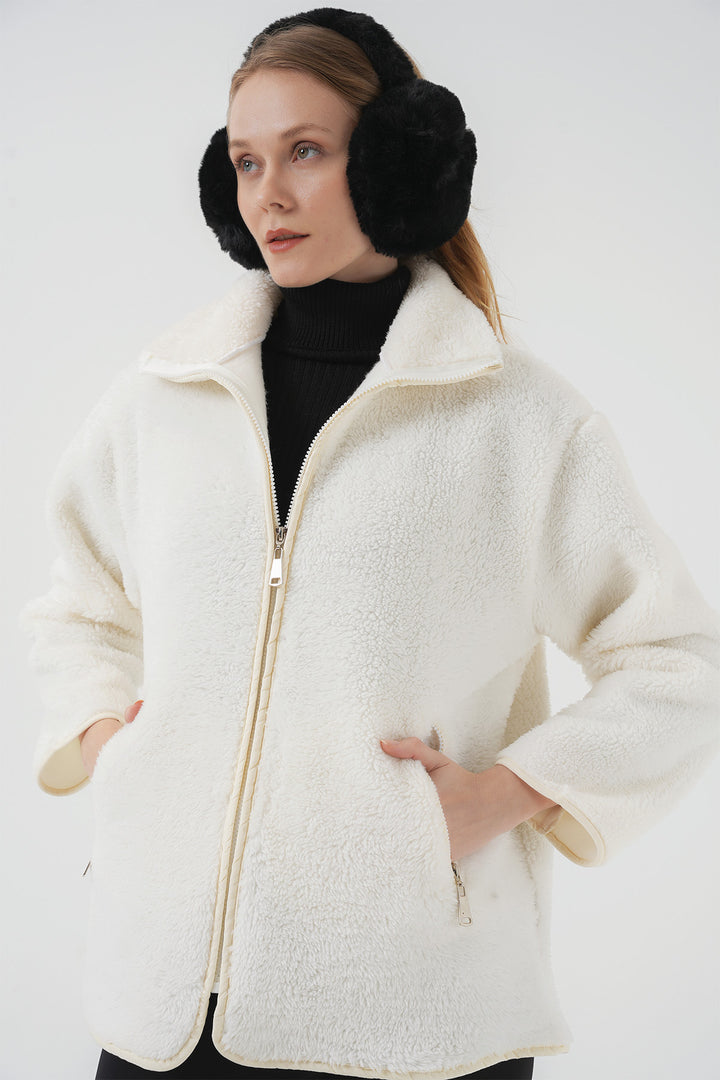 Bigdart 5211 Manteau en Peluche à Fermeture Éclair - Écru