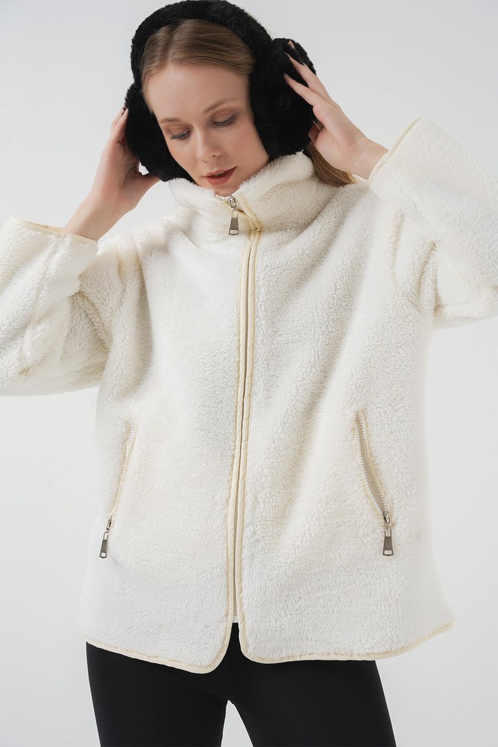 Bigdart 5211 Manteau en Peluche à Fermeture Éclair - Écru