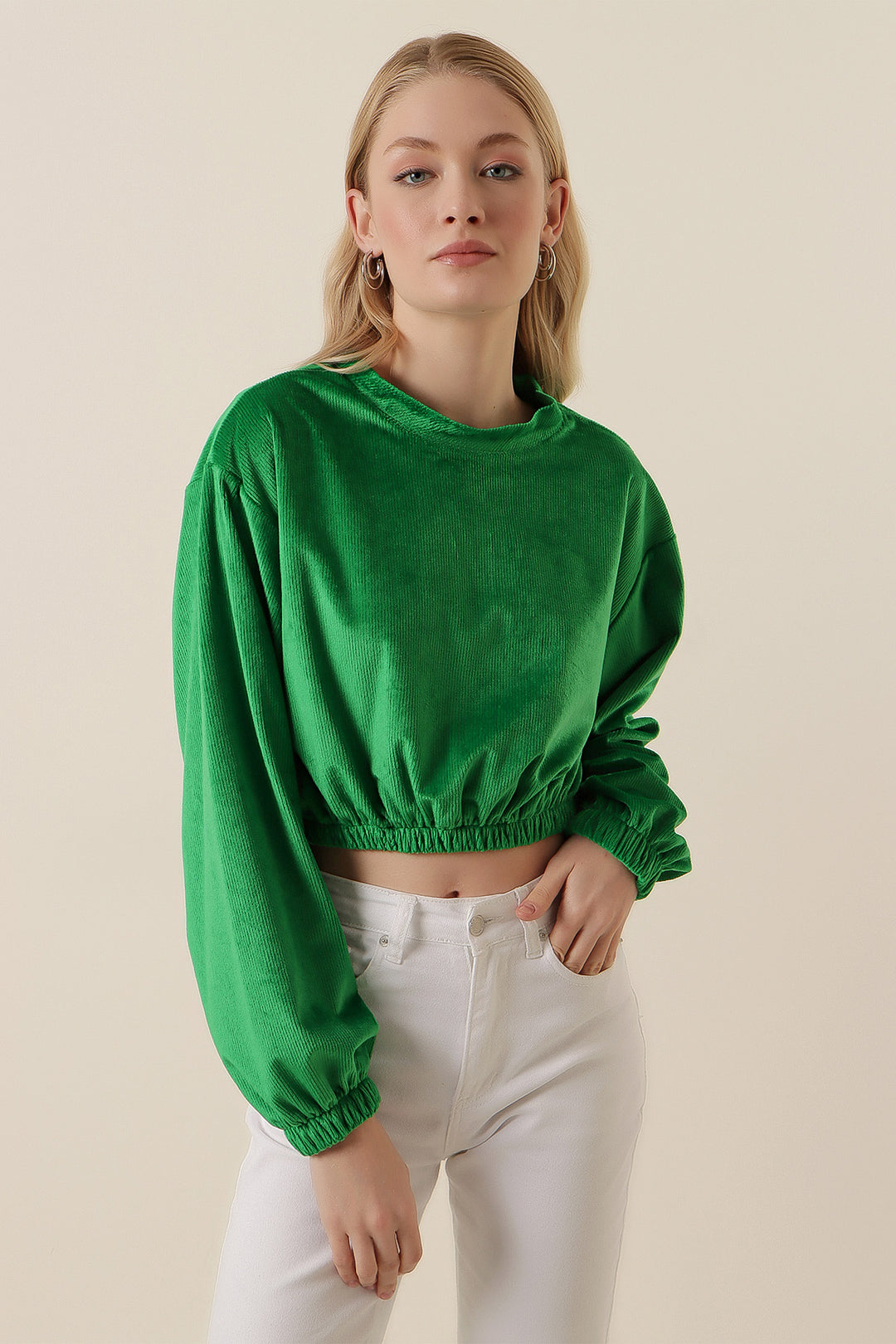 Bigdart Blouse crop en velours 55392 - Vert