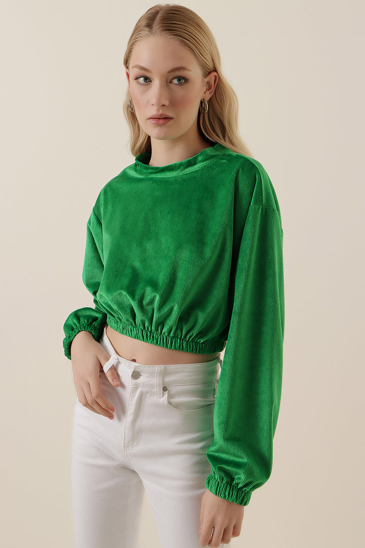 Bigdart Blouse crop en velours 55392 - Vert