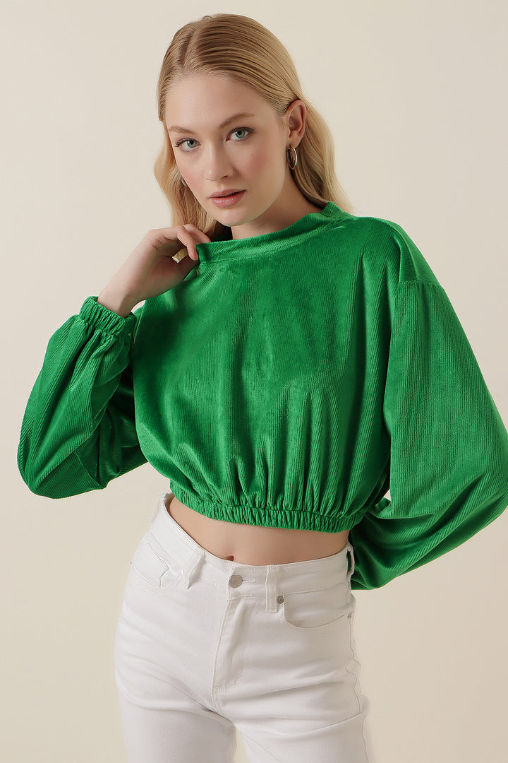 Bigdart Blouse crop en velours 55392 - Vert