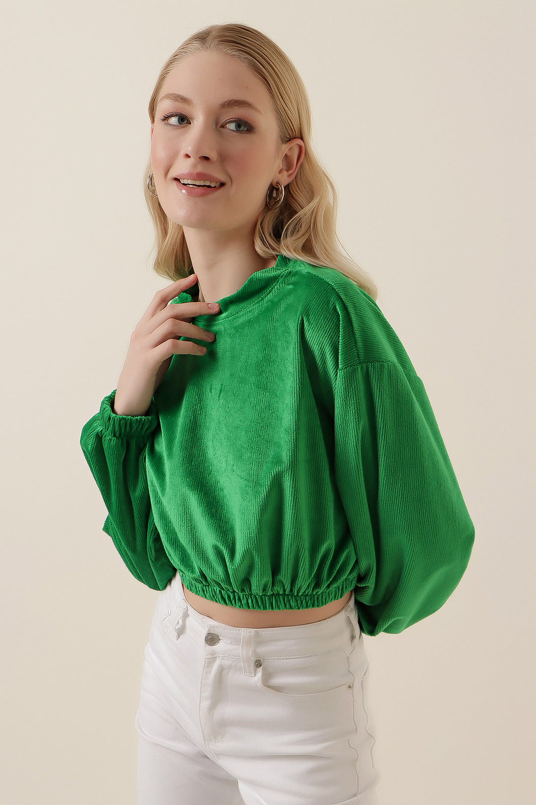 Bigdart Blouse crop en velours 55392 - Vert