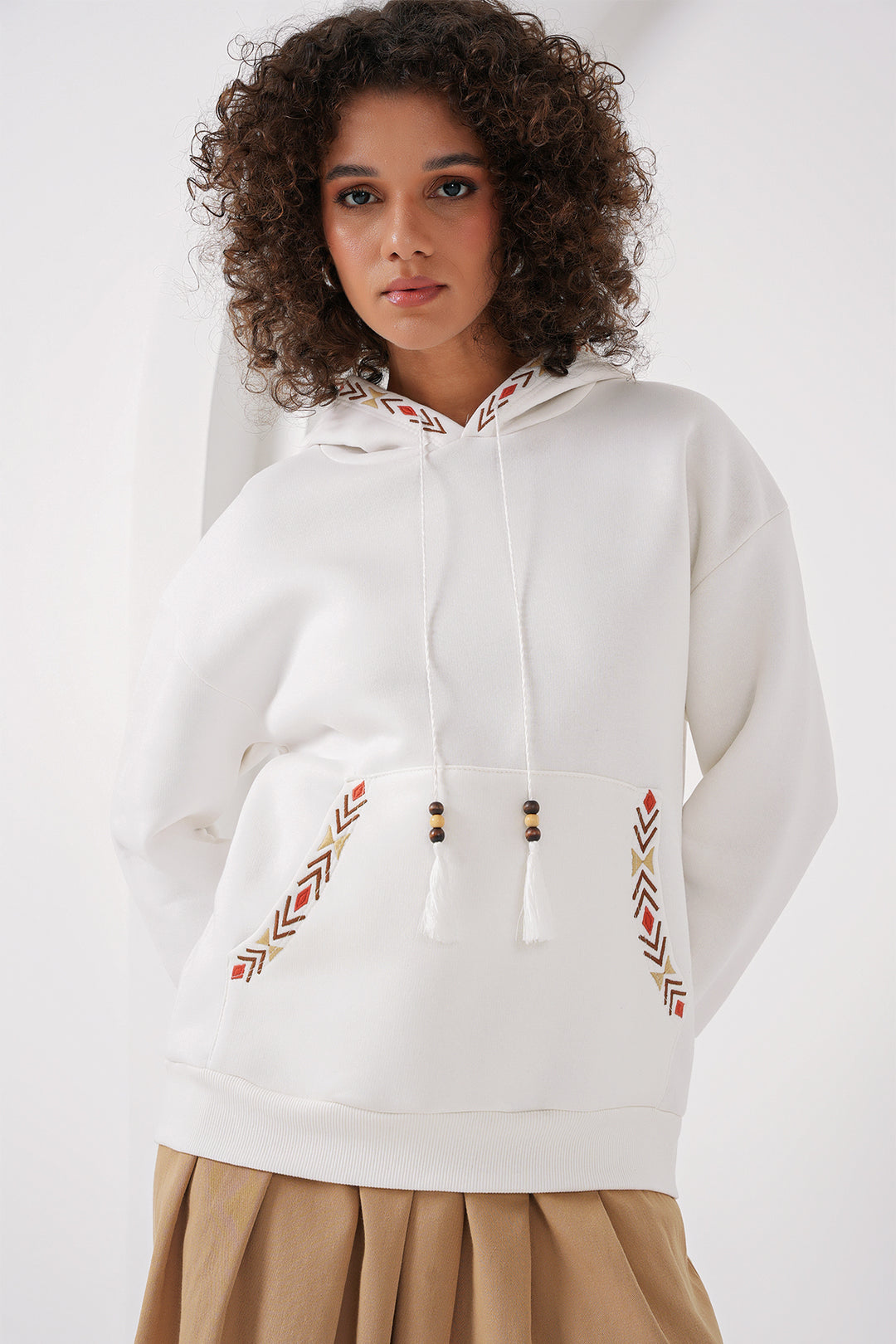 Bigdart 55443 Sweatshirt Oversize Brodé - Blanc