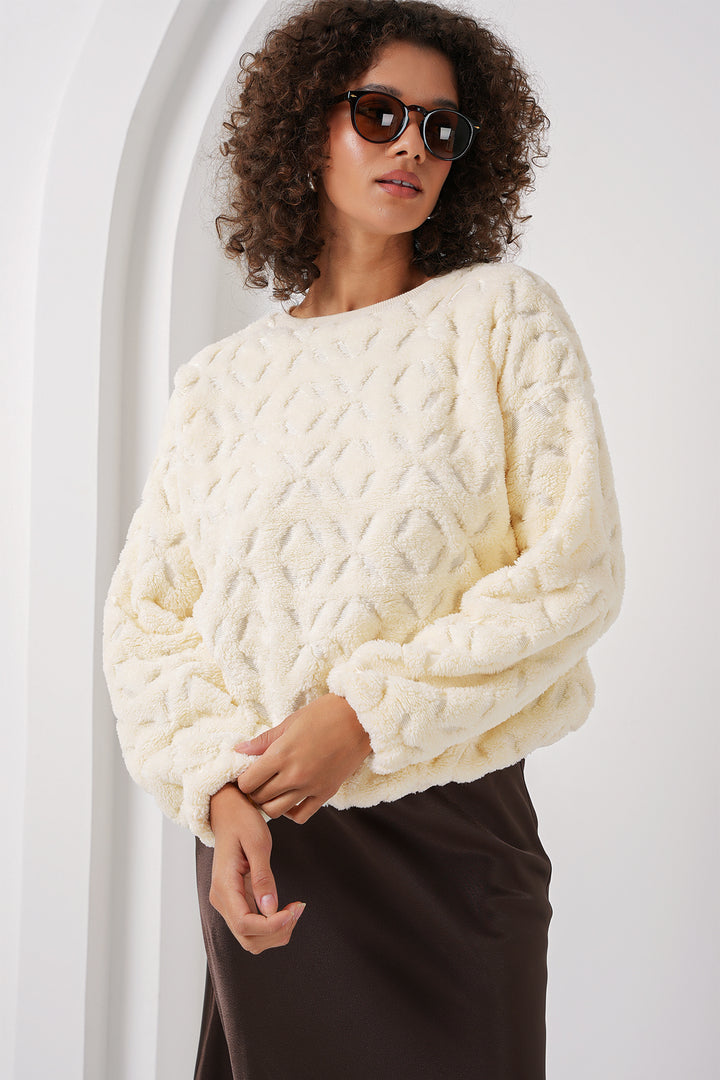 Bigdart 55445 Pull en Peluche - Écru