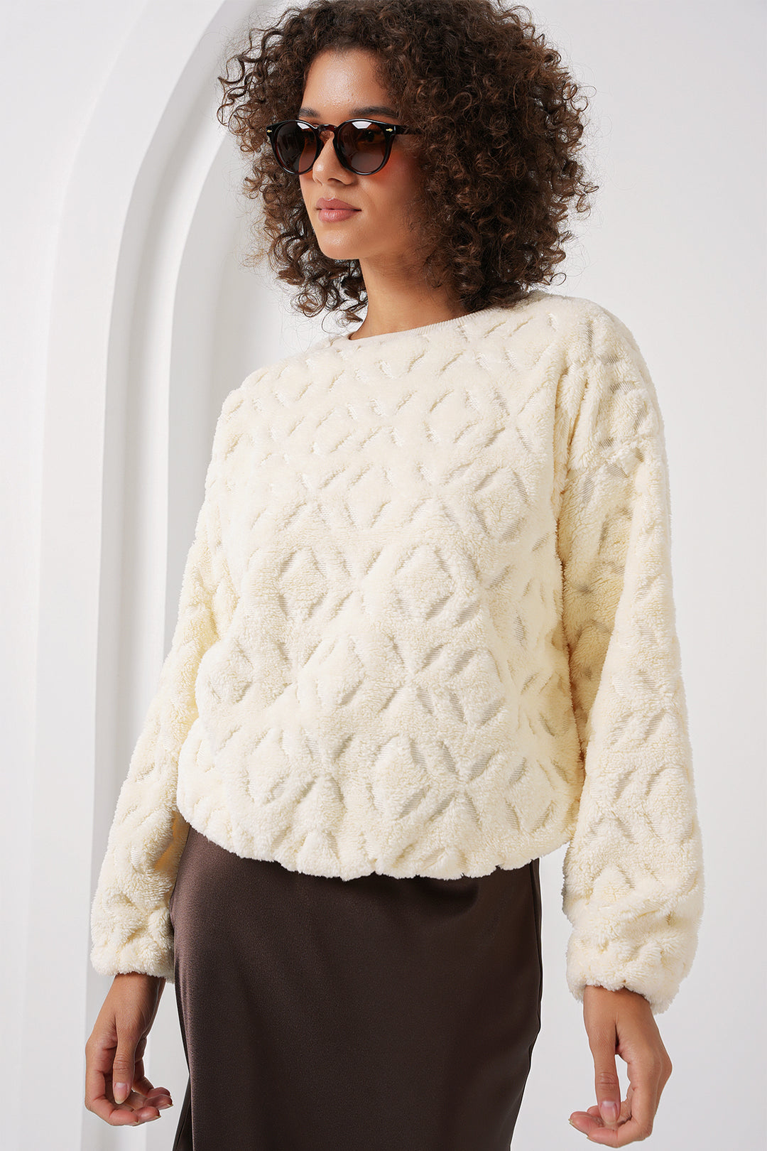 Bigdart 55445 Pull en Peluche - Écru