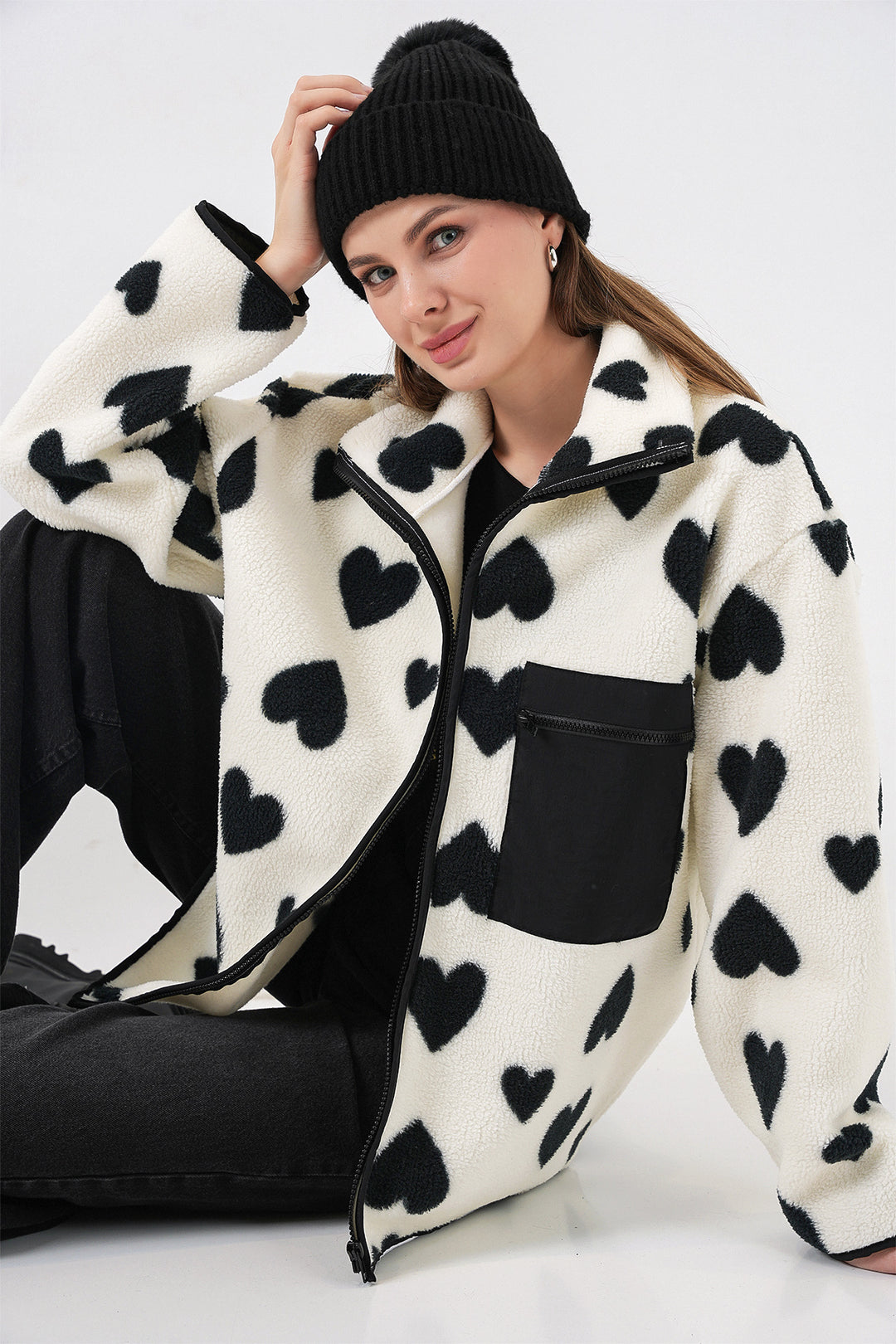 Bigdart Veste en peluche oversize zippée 55446 - a.Blanc