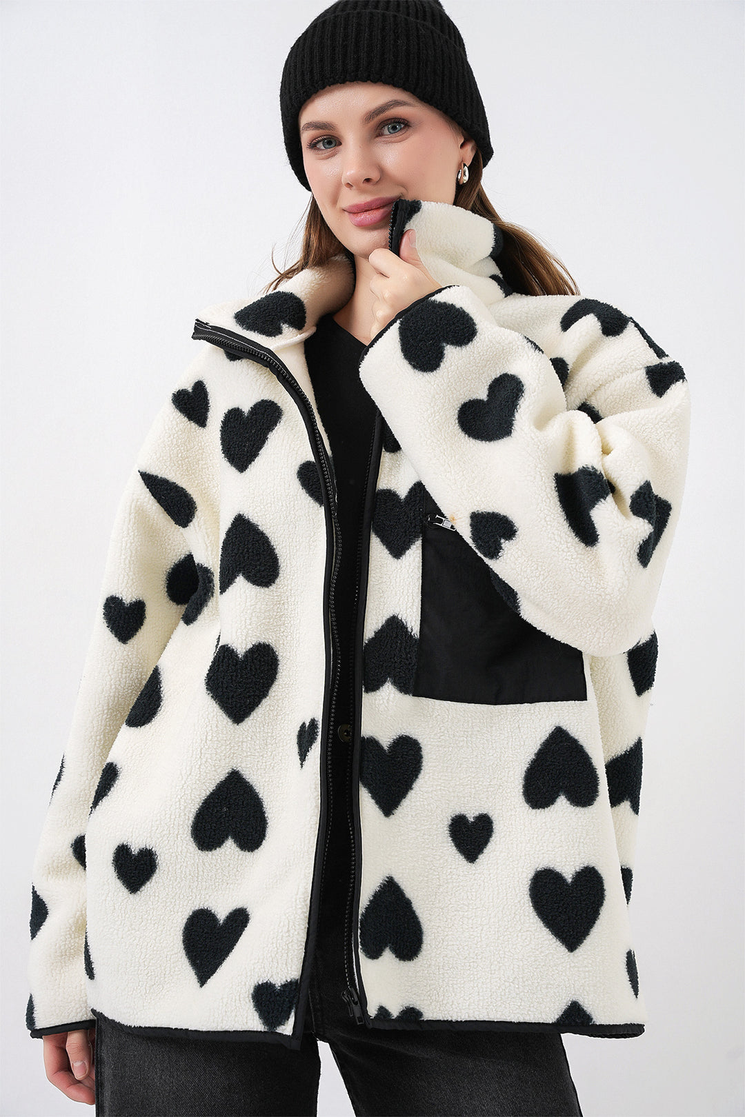 Bigdart Veste en peluche oversize zippée 55446 - a.Blanc