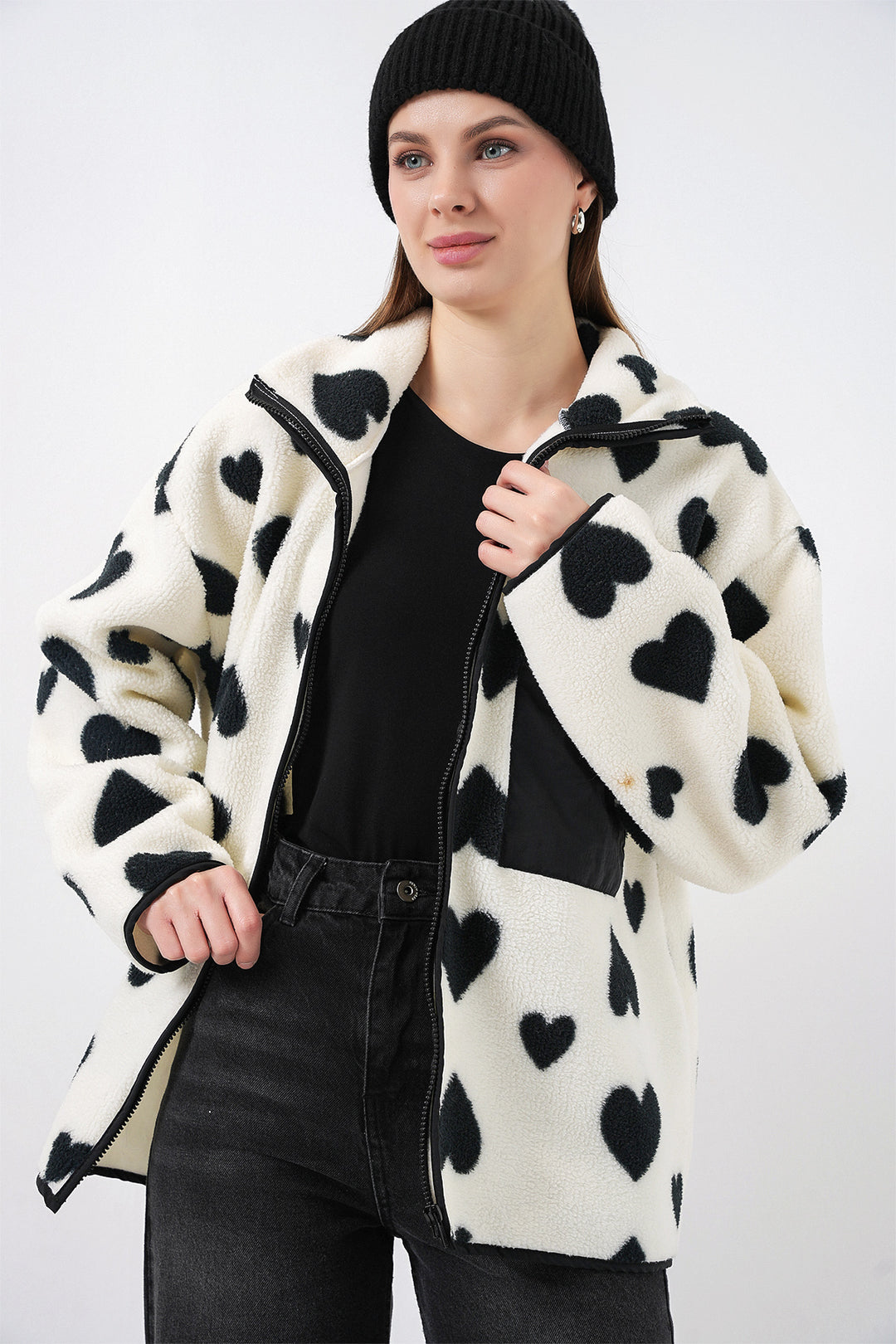 Bigdart Veste en peluche oversize zippée 55446 - a.Blanc