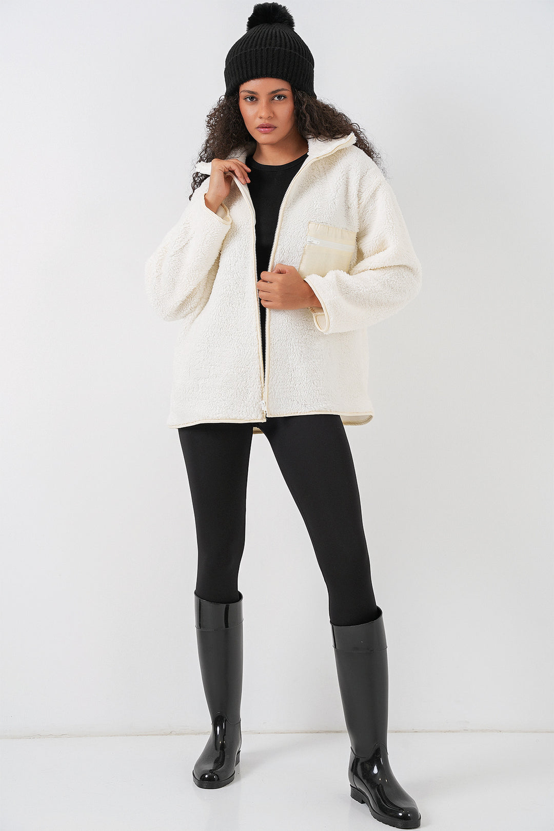 Bigdart Veste oversize en peluche zippée 55446 - Beige