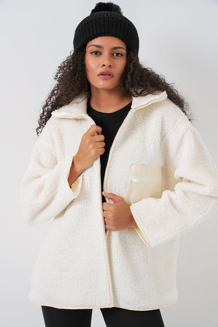 Bigdart Veste oversize en peluche zippée 55446 - Beige