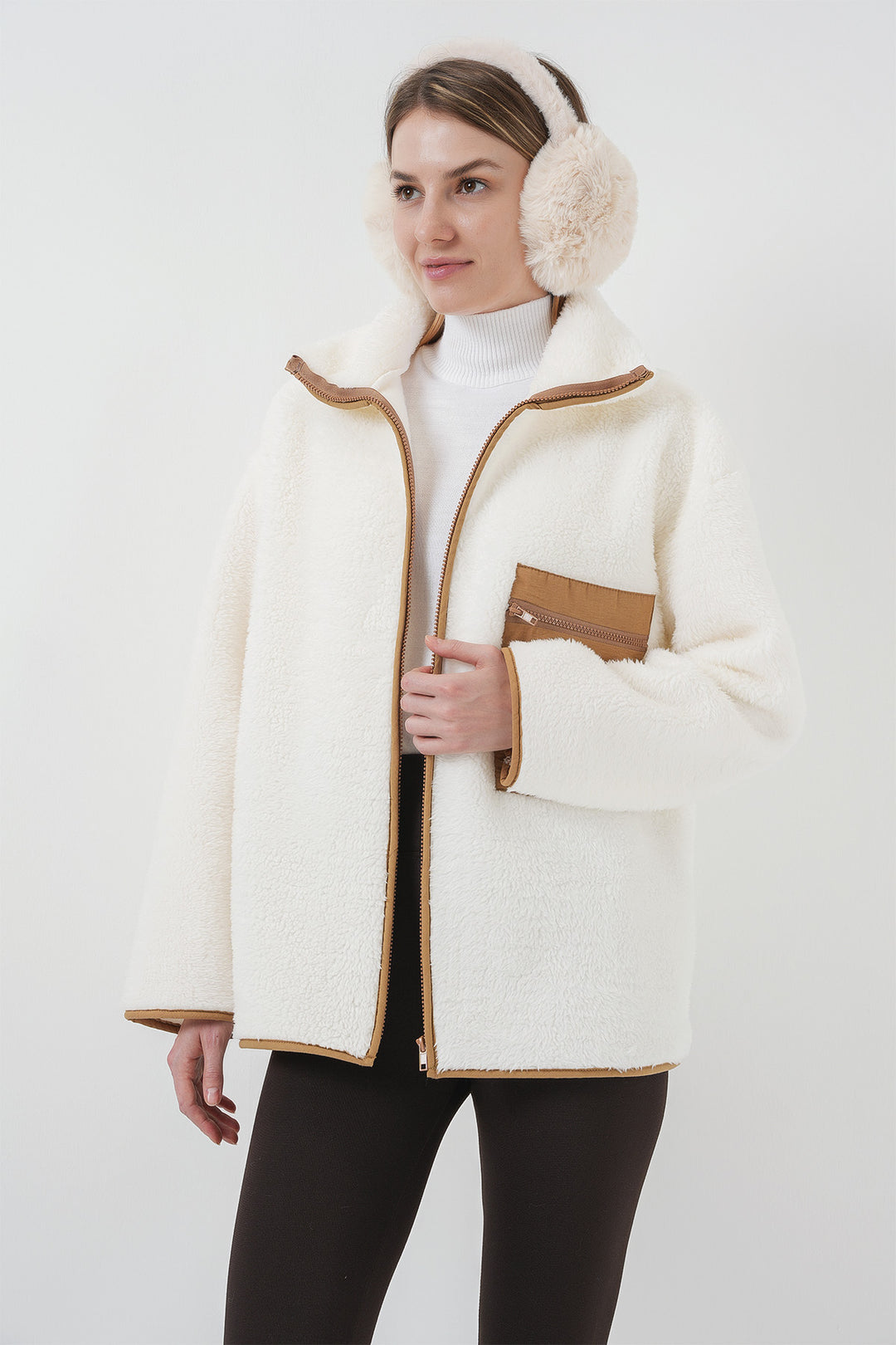 Bigdart 55446 Veste en Peluche Oversize à Fermeture Éclair - Camel