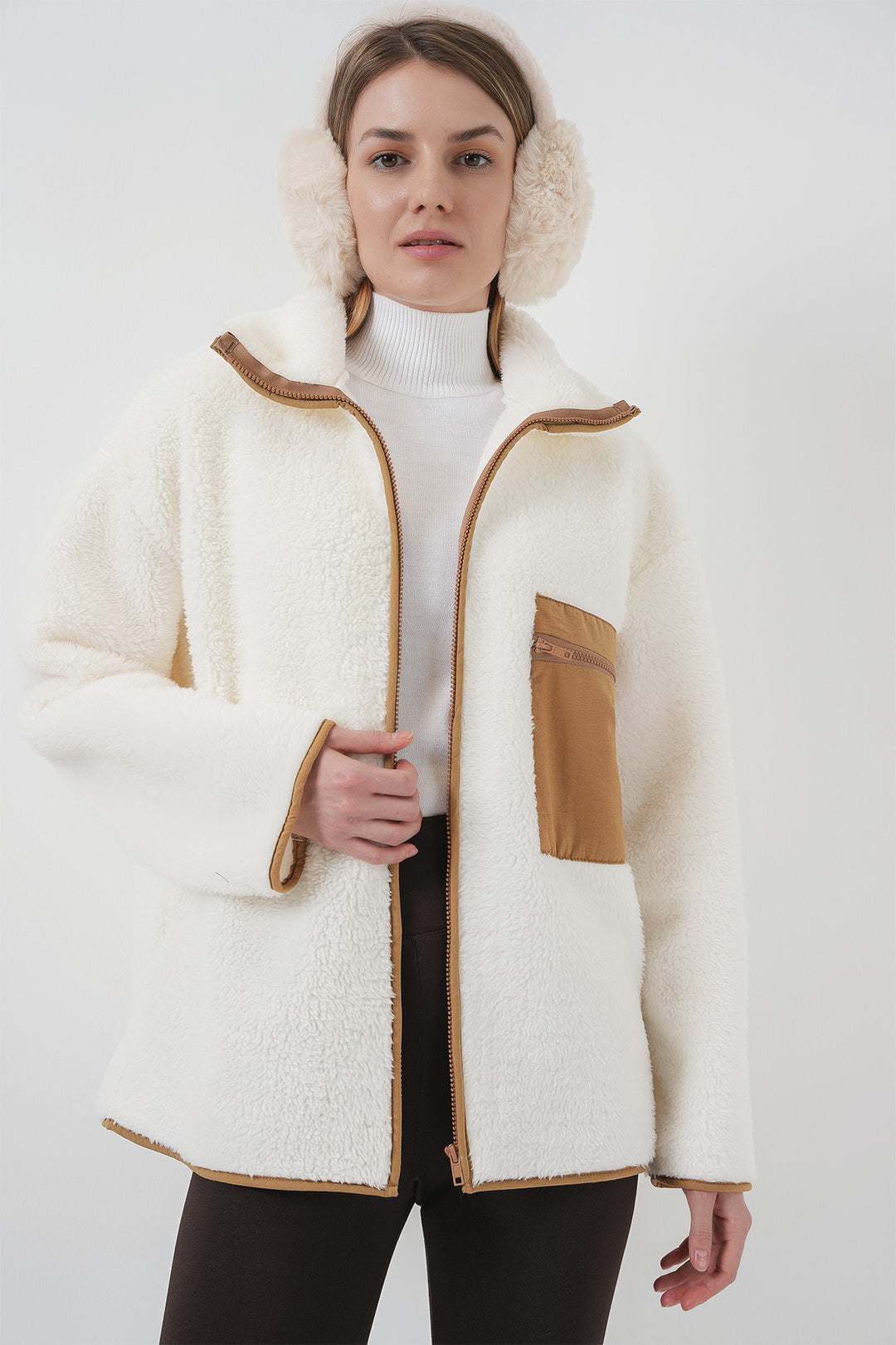 Bigdart 55446 Veste en Peluche Oversize à Fermeture Éclair - Camel