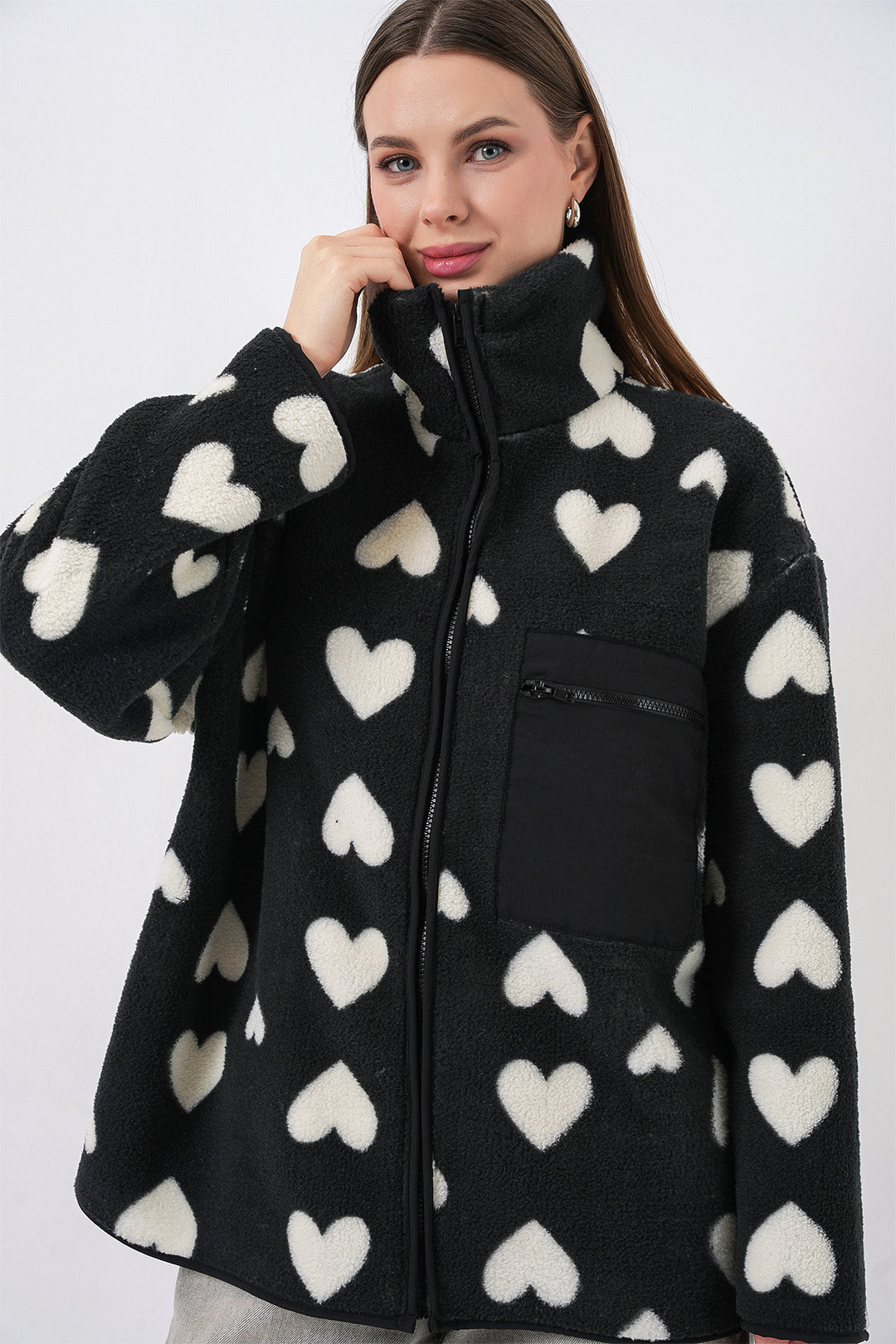 Bigdart Veste Peluche Oversize Zippée 55446 - k. Noir