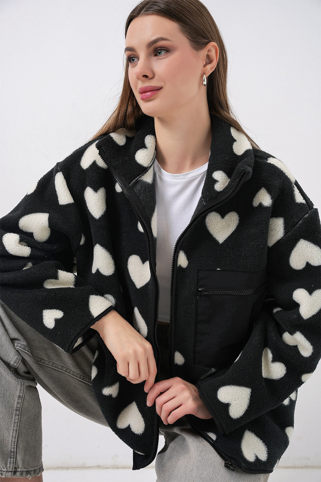 Bigdart Veste Peluche Oversize Zippée 55446 - k. Noir