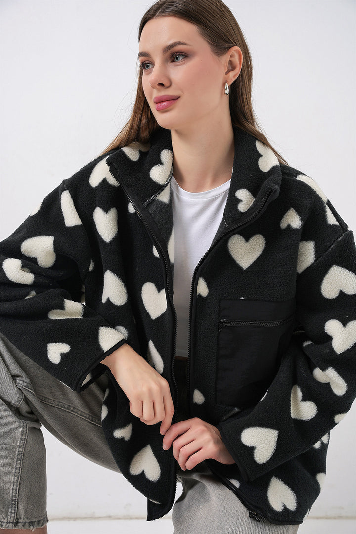 Bigdart Veste Peluche Oversize Zippée 55446 - k. Noir