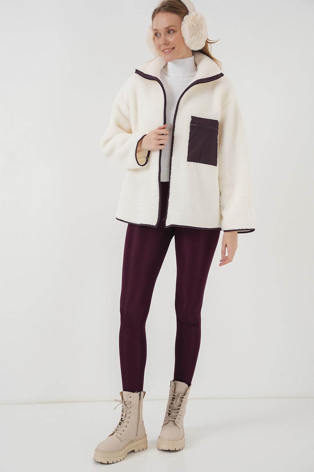 Bigdart 55446 Veste en Peluche Oversize à Fermeture Éclair - Violet