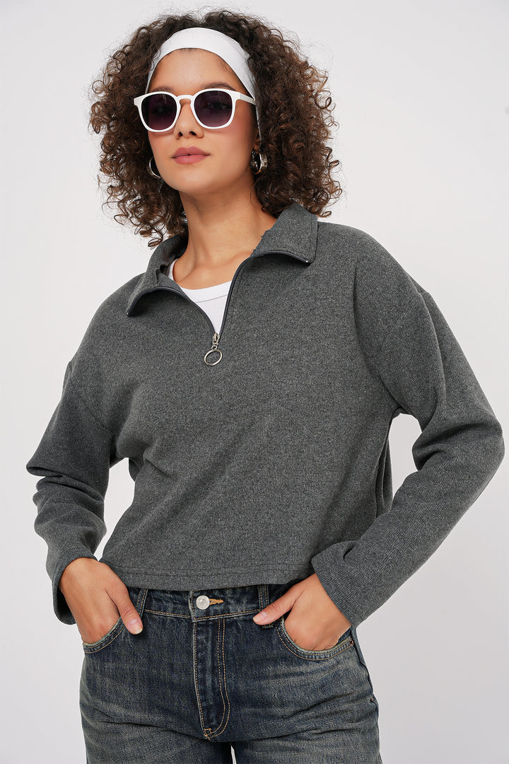Bigdart 55449 Sweatshirt Tricot à Col Zippé - Anthracite