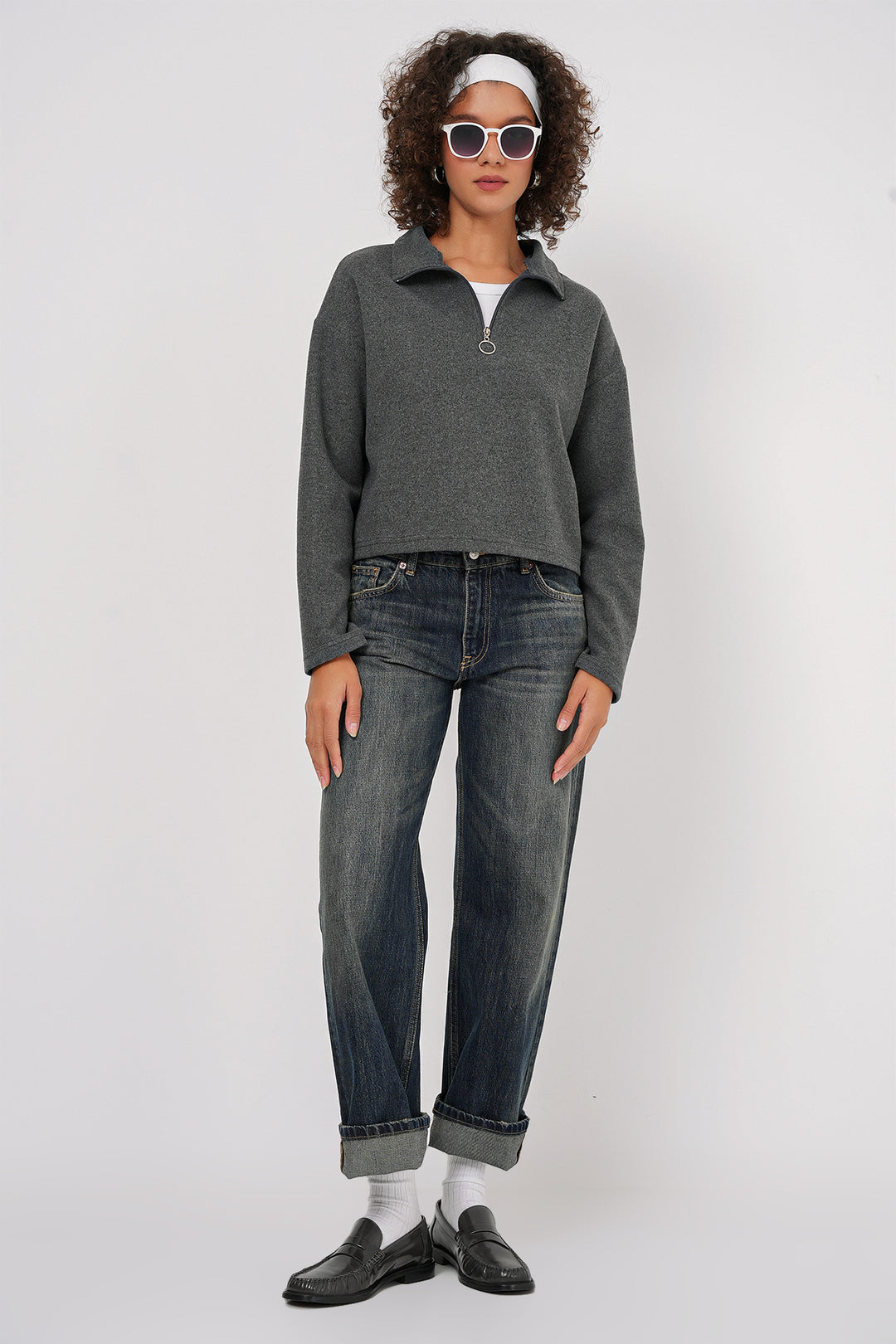 Bigdart 55449 Sweatshirt Tricot à Col Zippé - Anthracite