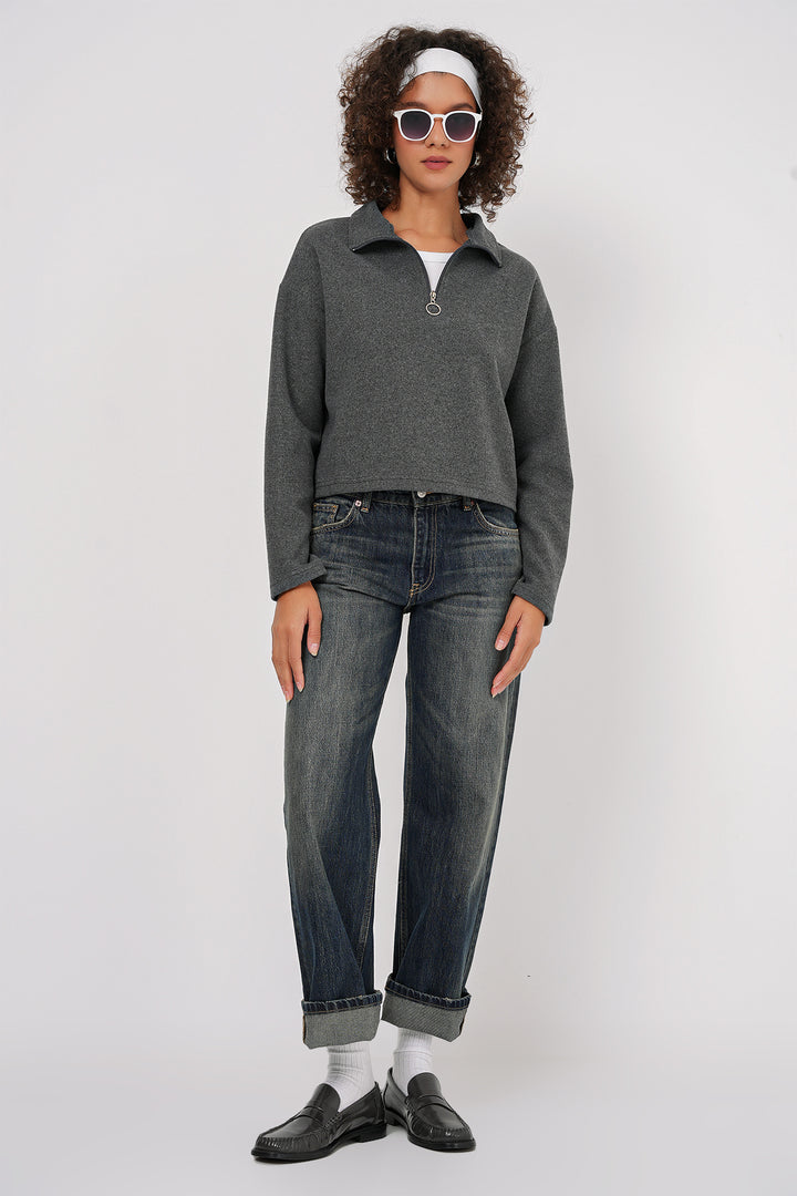Bigdart 55449 Sweatshirt Tricot à Col Zippé - Anthracite