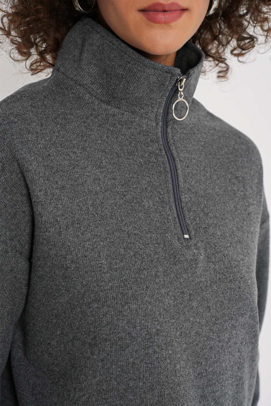 Bigdart 55449 Sweatshirt Tricot à Col Zippé - Anthracite