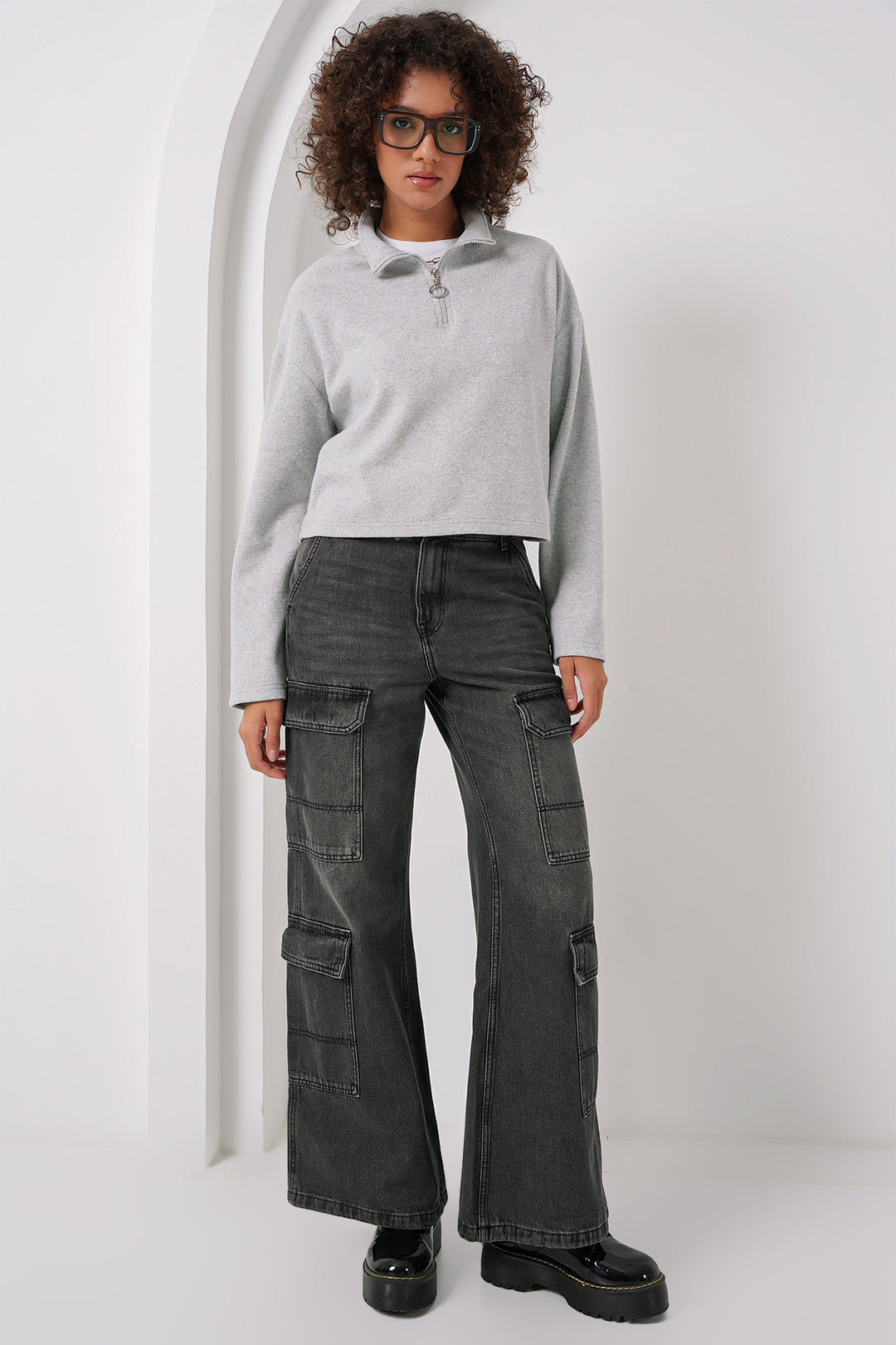 Bigdart 55449 Sweatshirt Tricoté à Col Zippé - Gris