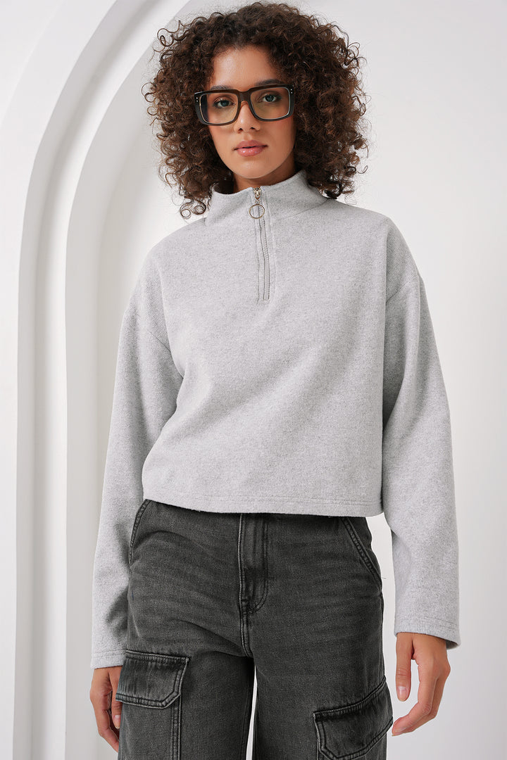 Bigdart 55449 Sweatshirt Tricoté à Col Zippé - Gris
