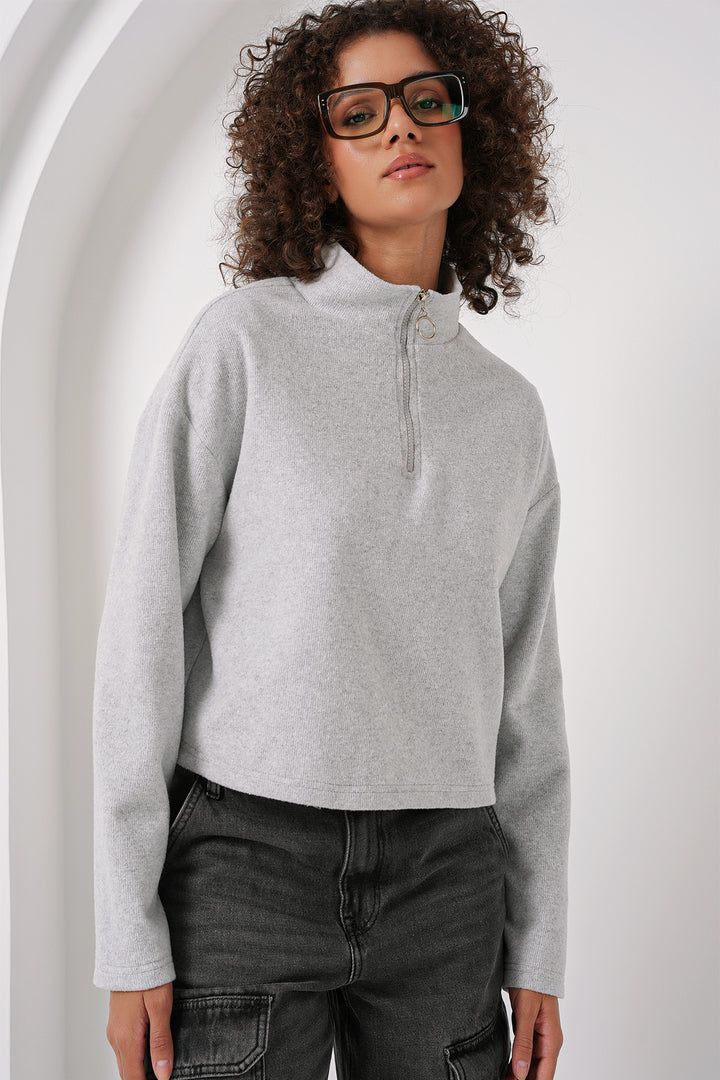 Bigdart 55449 Sweatshirt Tricoté à Col Zippé - Gris