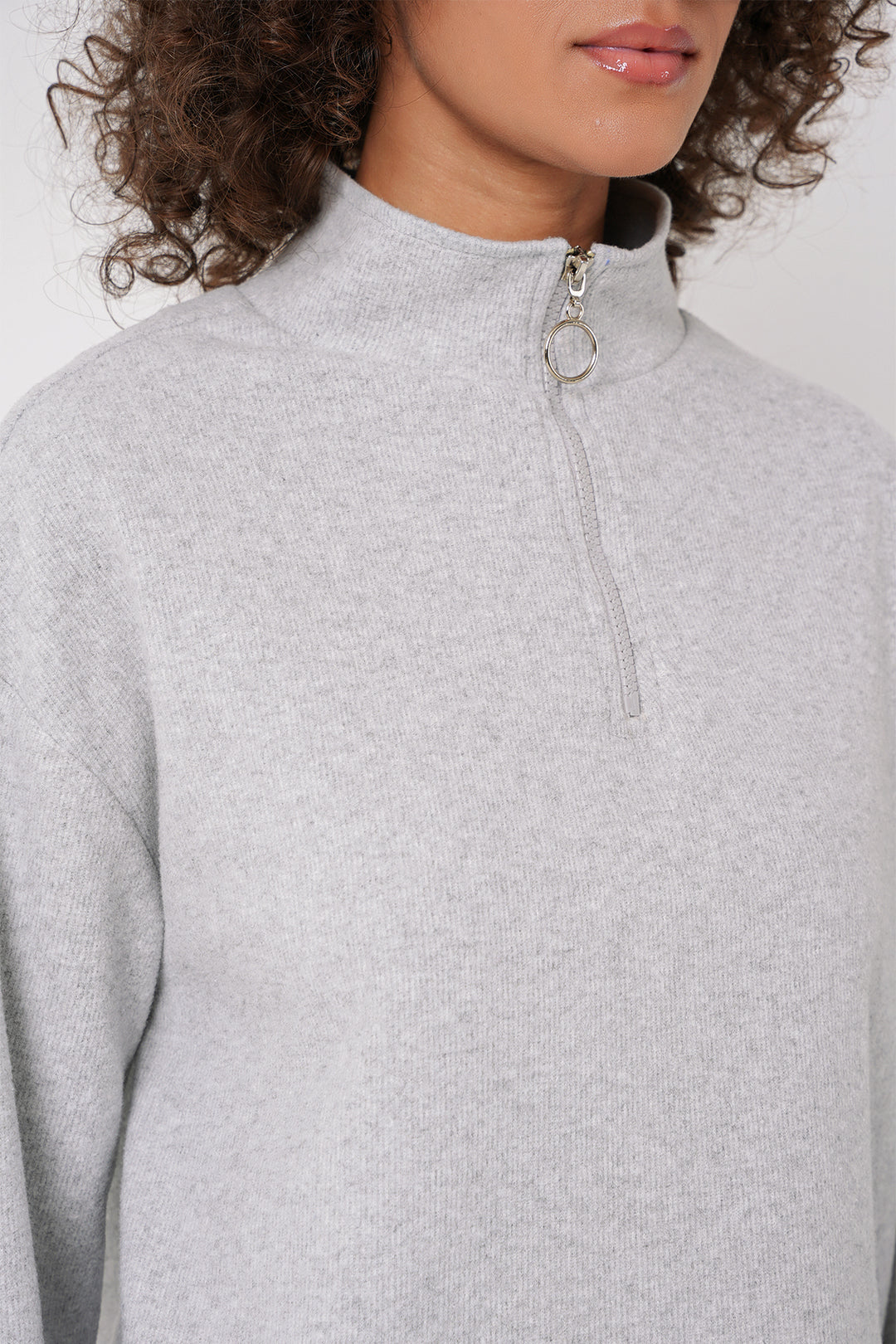Bigdart 55449 Sweatshirt Tricoté à Col Zippé - Gris