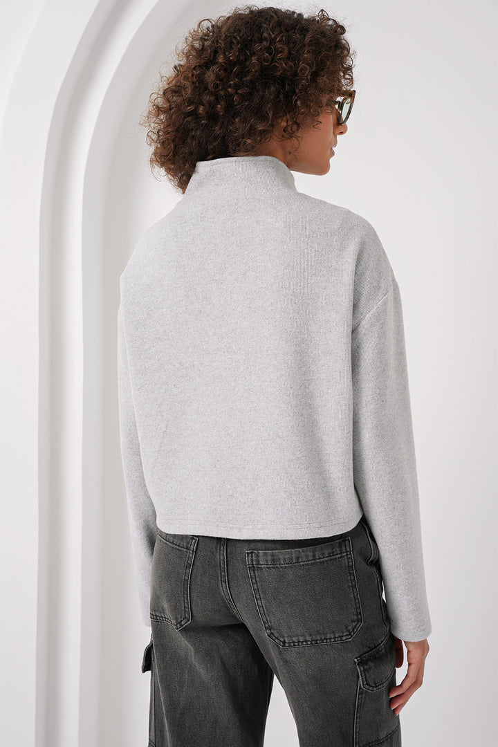 Bigdart 55449 Sweatshirt Tricoté à Col Zippé - Gris