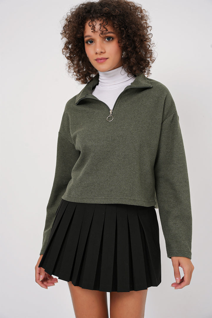 Bigdart 55449 Sweatshirt Tricoté à Col Zippé - Kaki