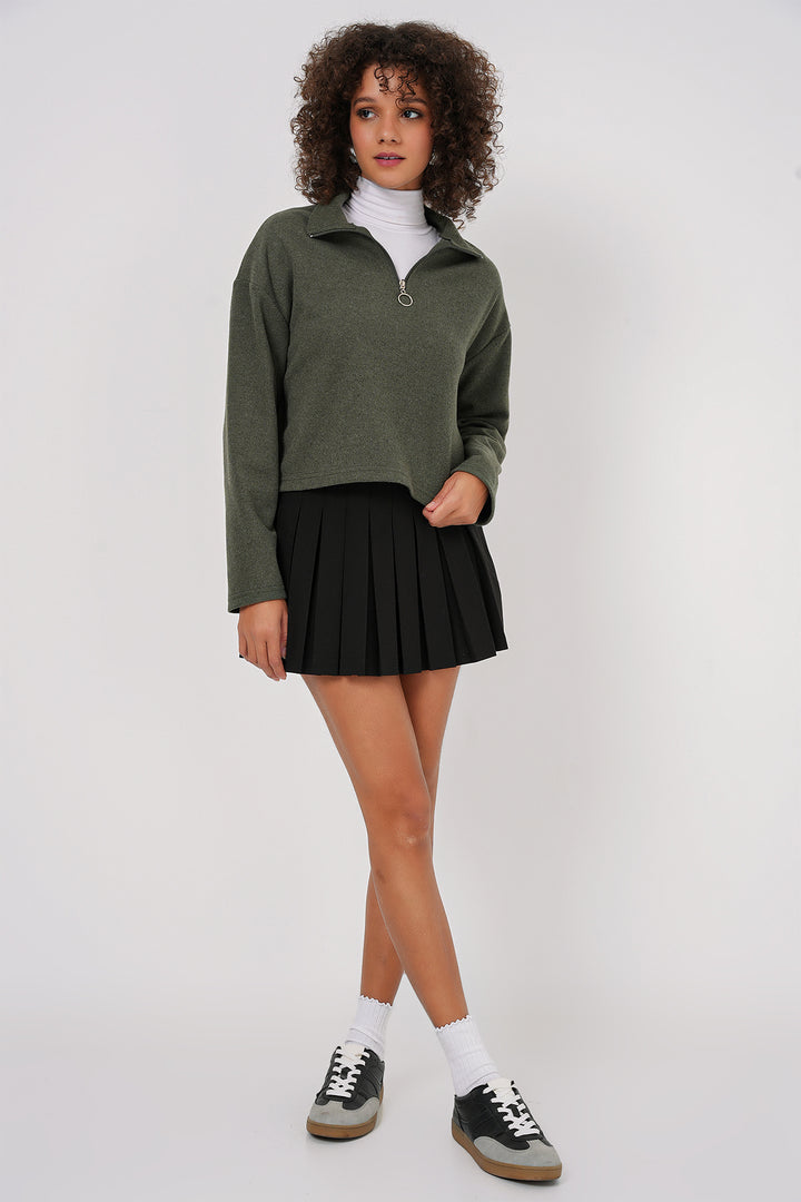 Bigdart 55449 Sweatshirt Tricoté à Col Zippé - Kaki