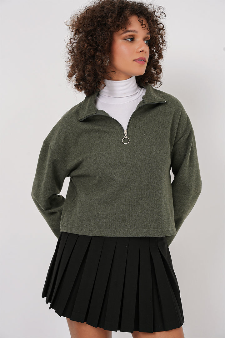 Bigdart 55449 Sweatshirt Tricoté à Col Zippé - Kaki