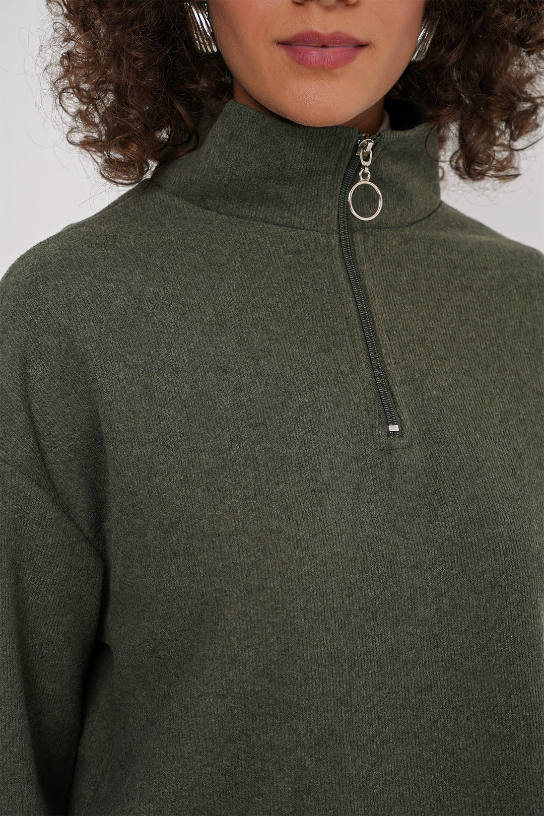 Bigdart 55449 Sweatshirt Tricoté à Col Zippé - Kaki