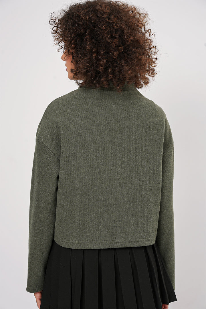 Bigdart 55449 Sweatshirt Tricoté à Col Zippé - Kaki