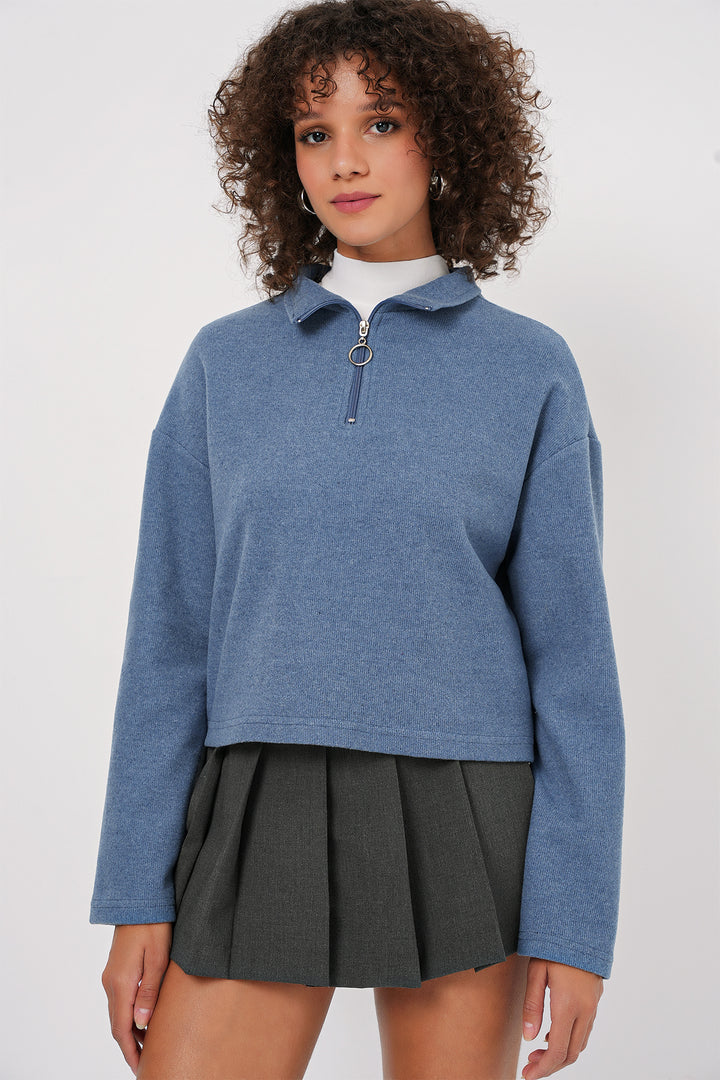 Bigdart 55449 Sweatshirt Tricot à Col Zippé - Indigo