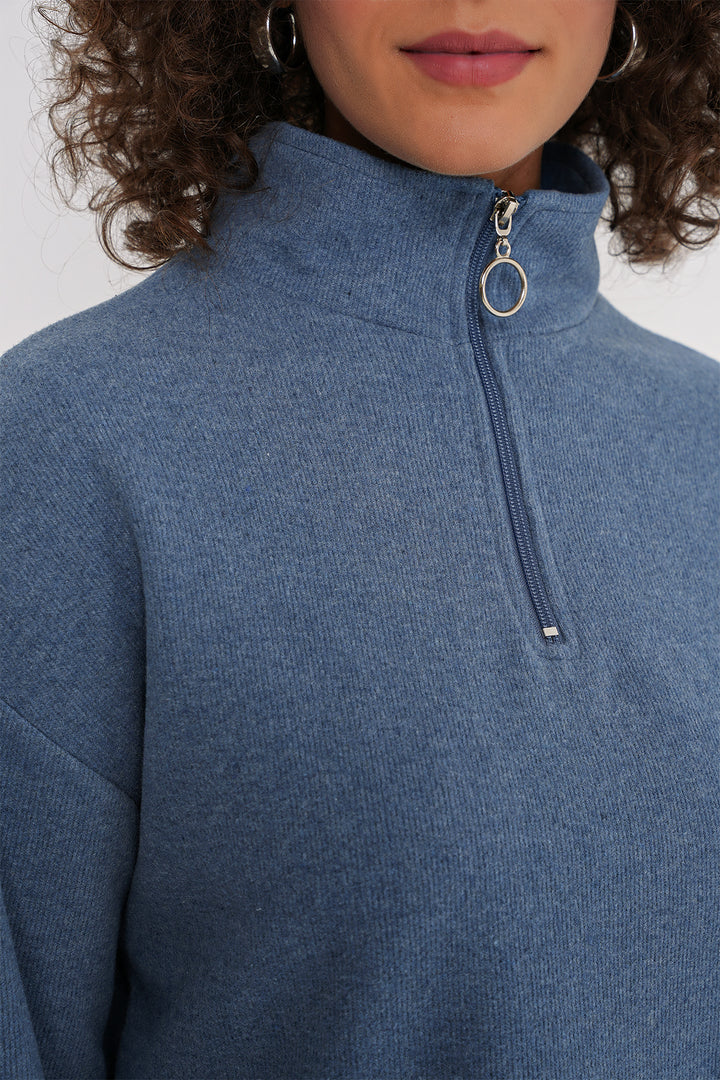Bigdart 55449 Sweatshirt Tricot à Col Zippé - Indigo
