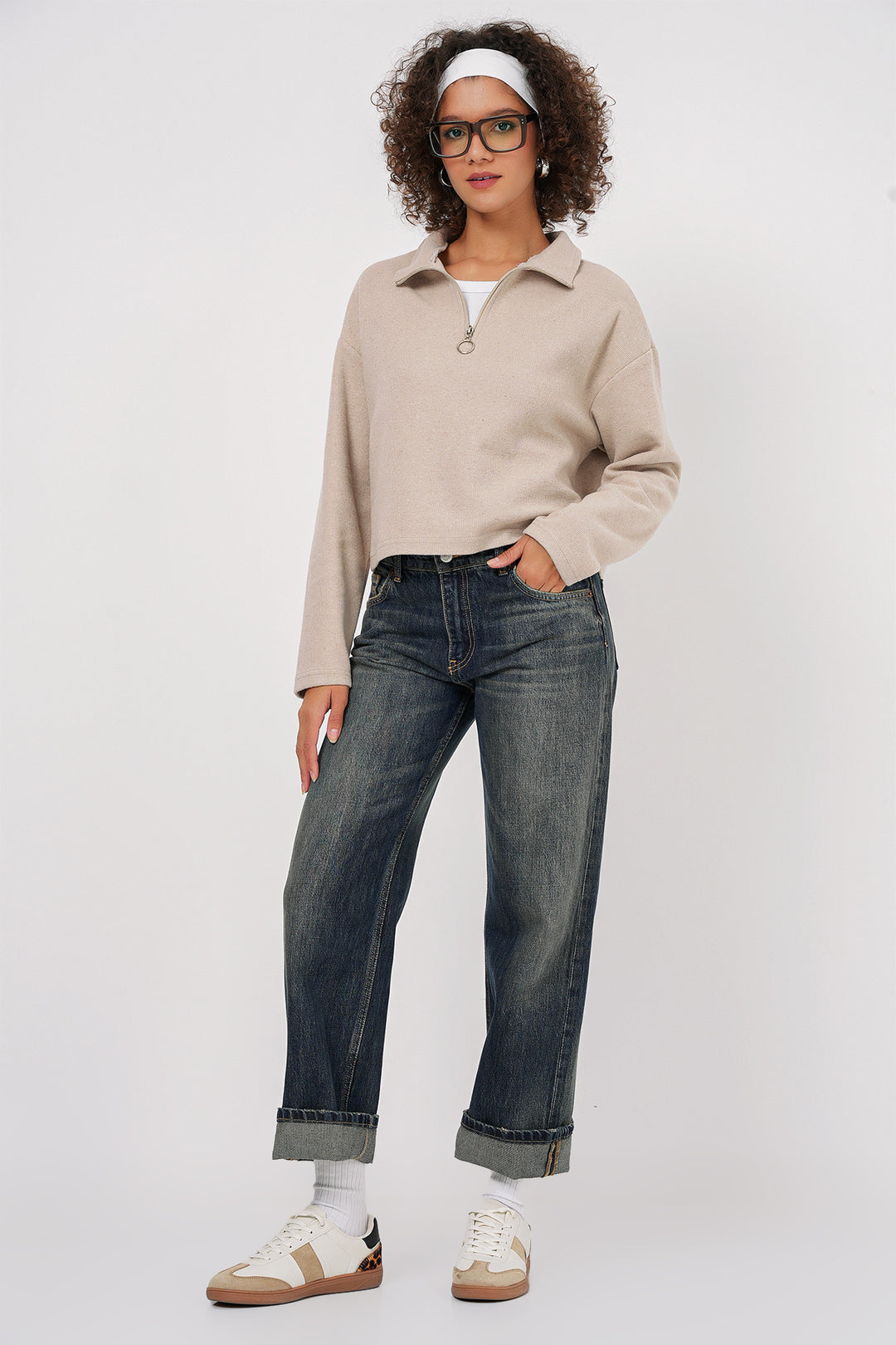 Bigdart 55449 Sweatshirt Tricot à Col Zippé - Crème