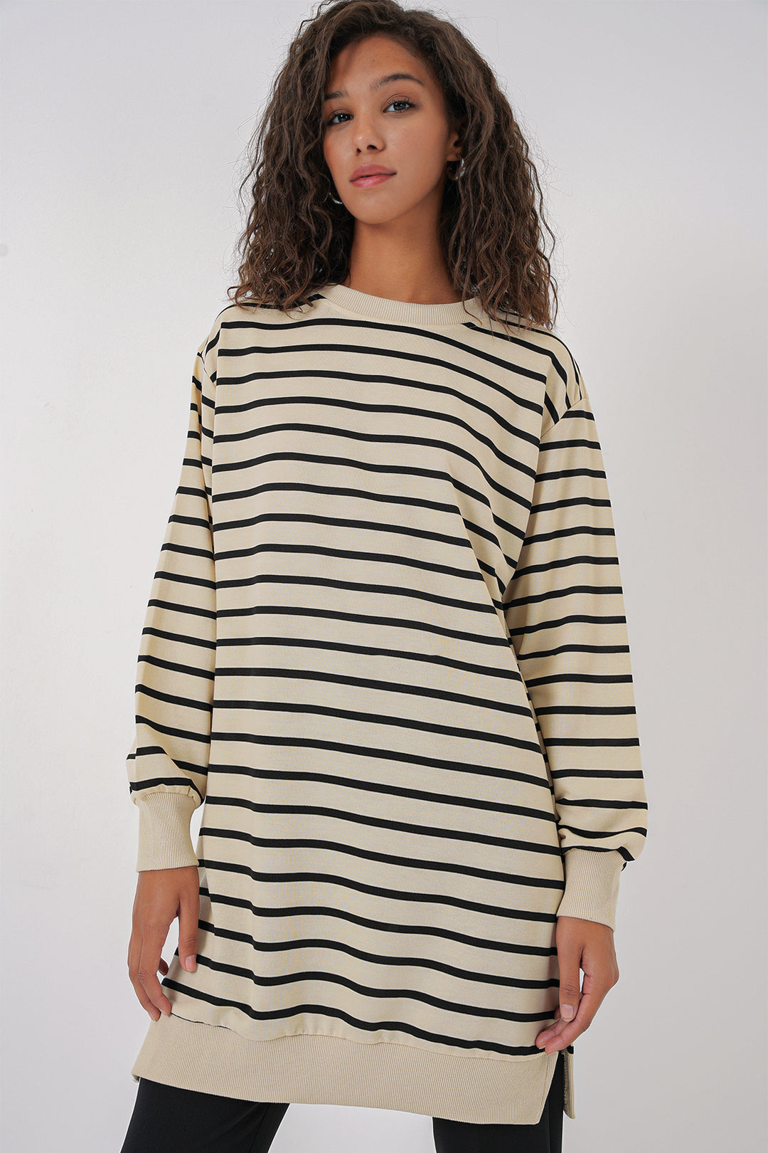 Bigdart 55452 Tunique de hijab à col bateau rayée pour femme - Noir
