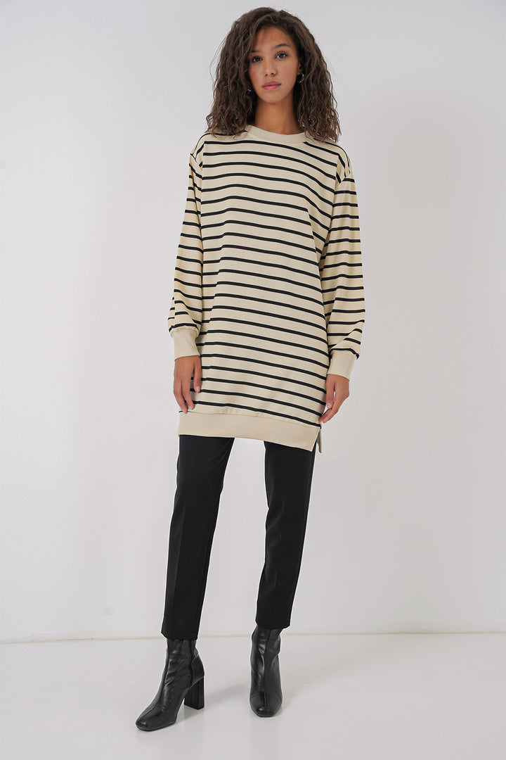 Bigdart 55452 Tunique de hijab à col bateau rayée pour femme - Noir