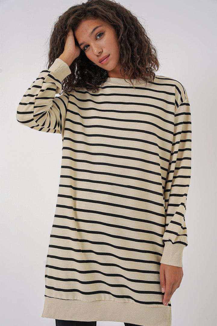 Bigdart 55452 Tunique de hijab à col bateau rayée pour femme - Noir